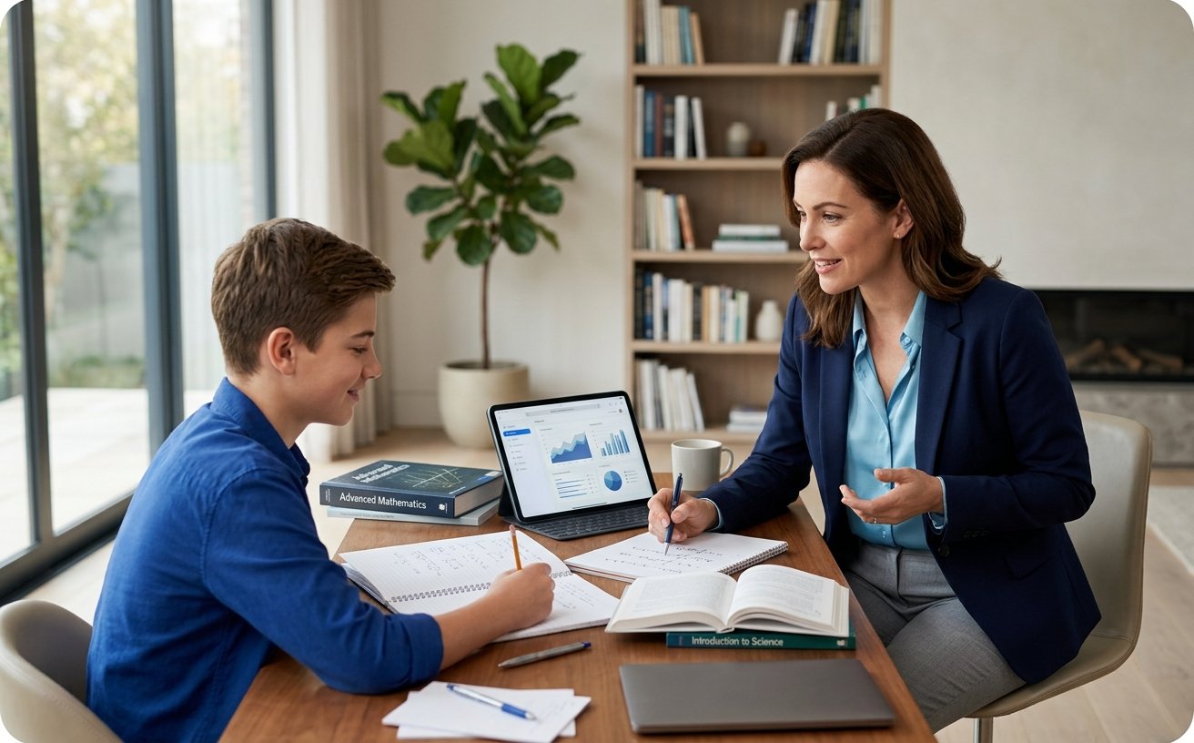 Tutor teaching a student at home